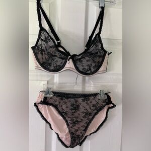 B.Tempt’d Bra (36C) and Panty Set (7-L) Sift Pink with Black lace trim